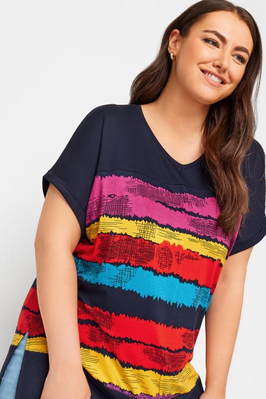 YOURS Plus Size Navy Blue Abstract Stripe Print Top | Yours Clothing 4