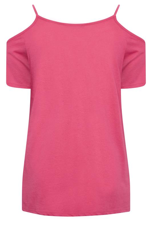 YOURS Curve Plus Size Hot Pink Cold Shoulder T-Shirt | Yours Clothing  7
