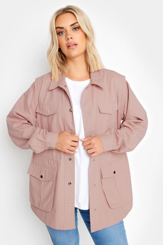 YOURS Plus Size Pink Cotton Twill Utility Jacket | Yours Clothing 1