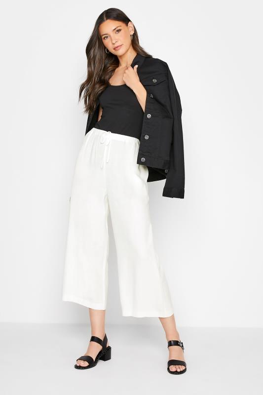 LTS Tall White Linen Blend Cropped Trousers 2