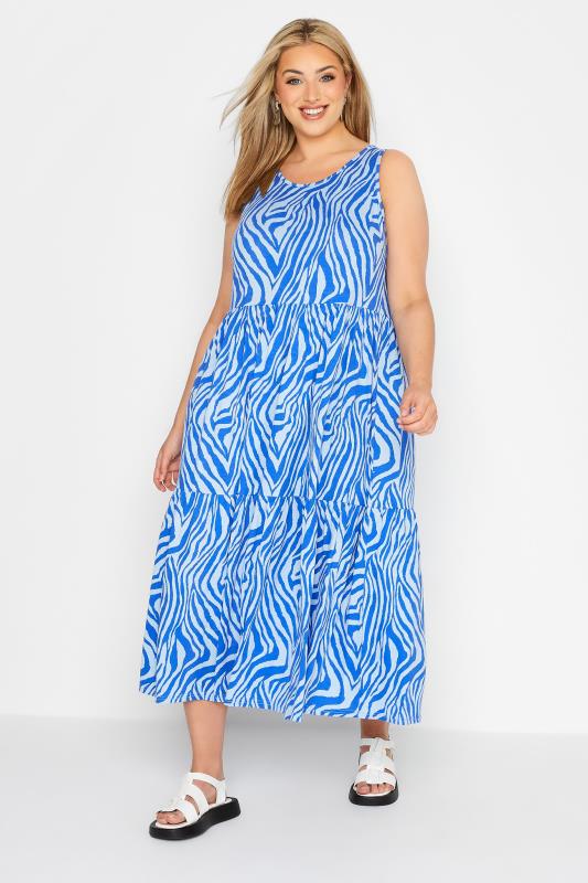 Curve Blue Zebra Print Sleeveless Midaxi Dress 2