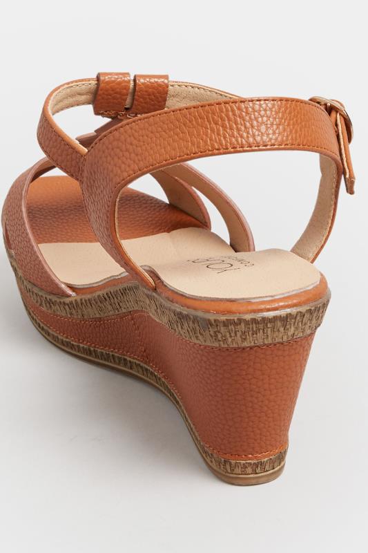 Brown Cross Strap Wedge Heels In Extra Wide EEE Fit | Yours Clothing  4