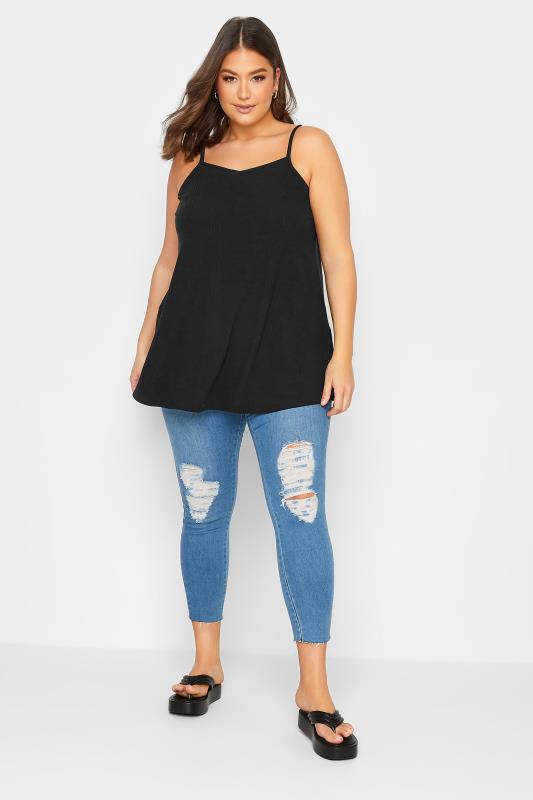 YOURS Curve Plus Size Black Ribbed Swing Cami Top | Yours Clothing  2