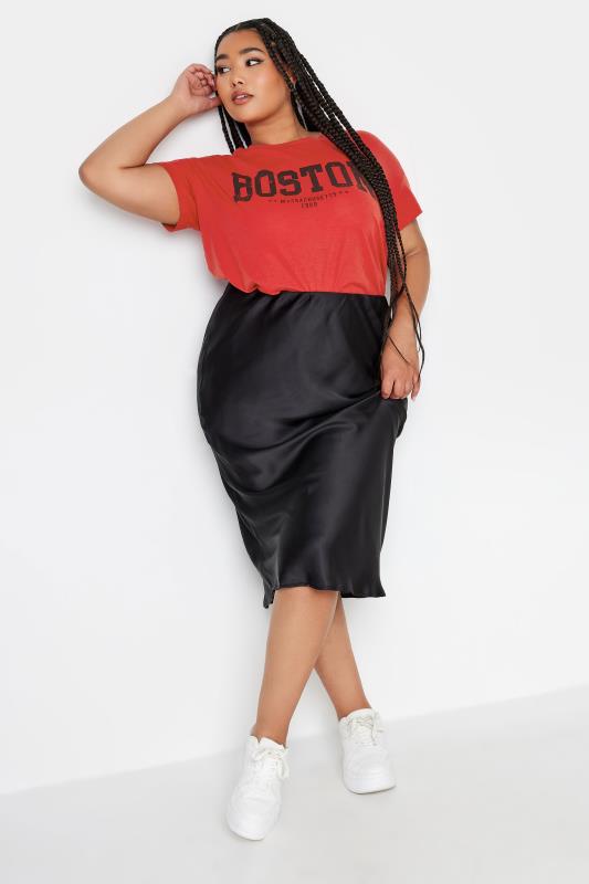 YOURS Plus Size 2 PACK Black & Red 'Atlanta' & 'Boston' Slogan T-Shirts | Yours Clothing 6