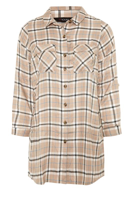 Plus Size Beige Brown Check Longline Boyfriend Shirt | Yours Clothing 6