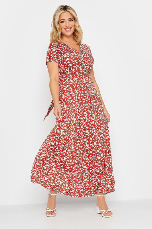 YOURS Curve Plus Size Red Ditsy Print Maxi Dress | Yours Clothing  1