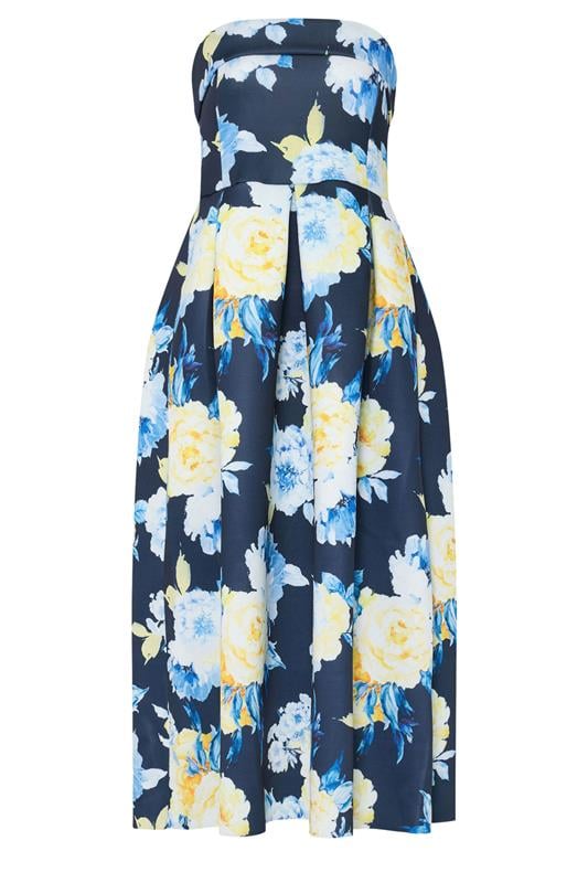 LTS Tall Women's Navy Blue Bandeau Floral Pleated Midi Dress | Long Tall Sally 5