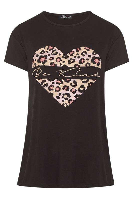 LIMITED COLLECTION Curve Black 'Be Kind' Leopard Heart T-Shirt_F.jpg