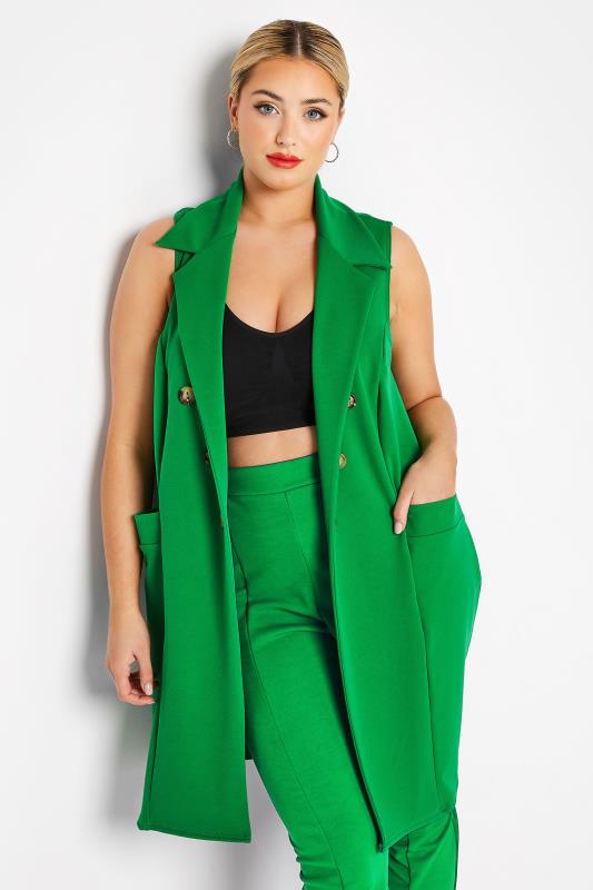 LIMITED COLLECTION Curve Apple Green Button Front Sleeveless Blazer_A.jpg