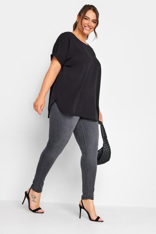 YOURS Plus Size Black Short Sleeve Boxy Top | Yours Clothing 2