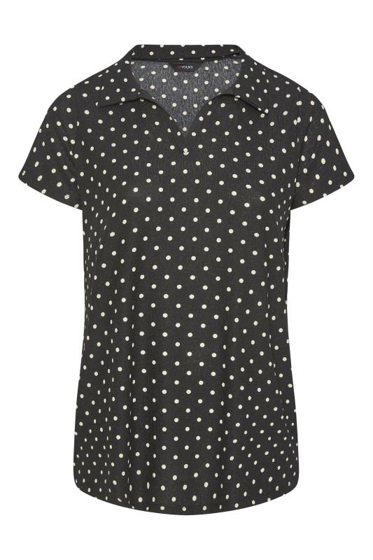 Black Polka Dot Textured Polo Top | Yours Clothing 6