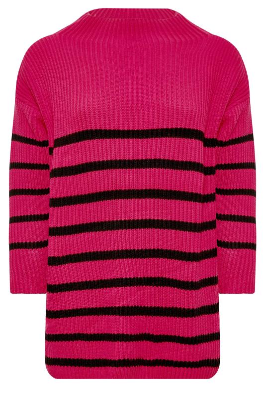 YOURS LUXURY Plus Size Hot Pink Stripe High Neck Jumper | Yours Clothing 7