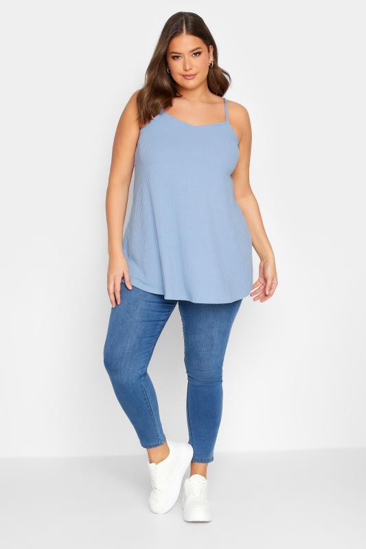 YOURS Curve Plus Size Baby Blue Ribbed Swing Cami Vest Top | Yours Clothing  2