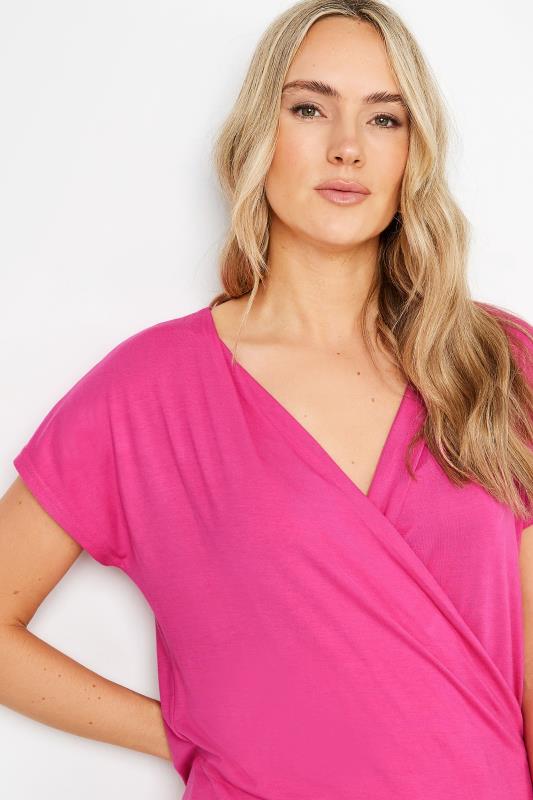 LTS Tall Women's Pink Short Sleeve Wrap Top | Long Tall Sally 4