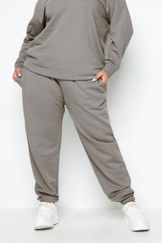 Plus Size  YOURS Curve Light Grey Cuffed Joggers