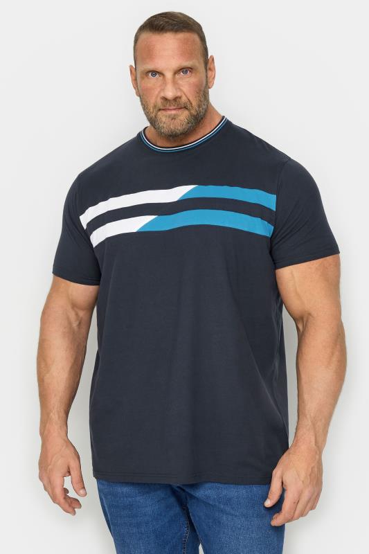  BadRhino Big & Tall Navy Blue & White Chest Stripe T-Shirt