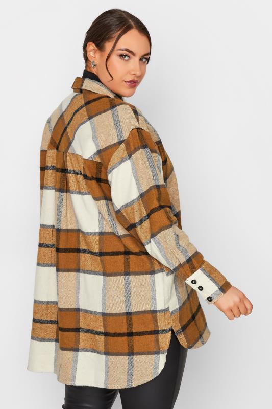 LIMITED COLLECTION Plus Size Beige Brown Check Print Shacket | Yours Clothing 3