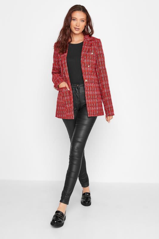 LTS Tall Red & Pink Check Boucle Blazer 2