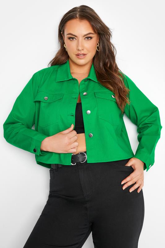 LIMITED COLLECTION Curve Bright Green Cropped Twill Shacket_A.jpg