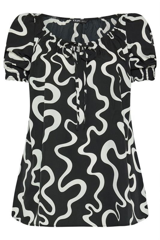 YOURS Plus Size Black Abstract Print Tie Front Blouse | Yours Clothing 5