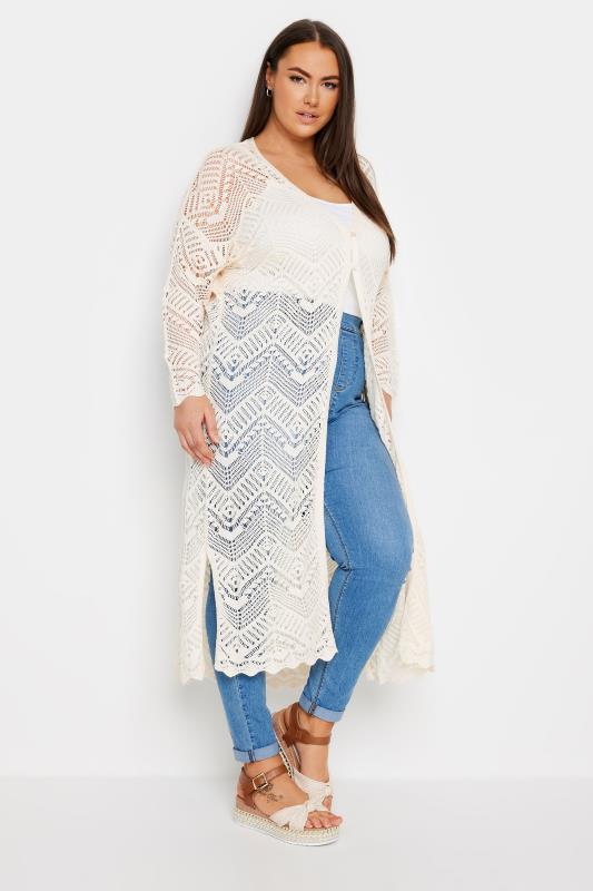 YOURS Plus Size Ivory White Maxi Crochet Cardigan | Yours Clothing 1