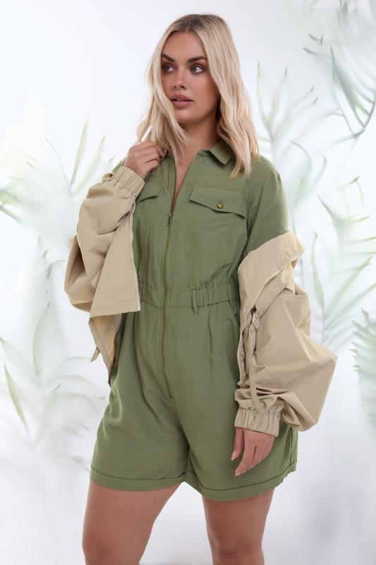  Grande Taille YOURS Curve Khaki Green Utility Playsuit