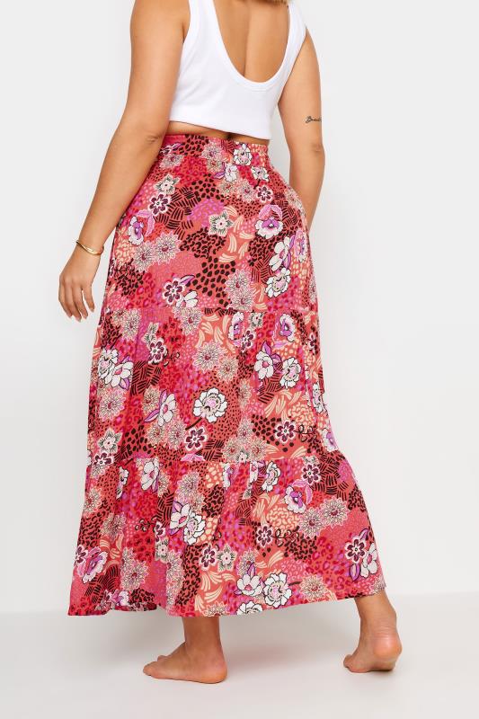 YOURS Plus Size Pink Floral Print Tiered Beach Skirt | Yours Clothing 3