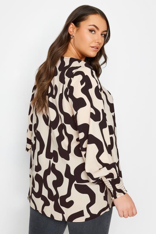 YOURS Plus Size Beige Brown Abstract Print Pleat Front Blouse | Yours Clothing 3