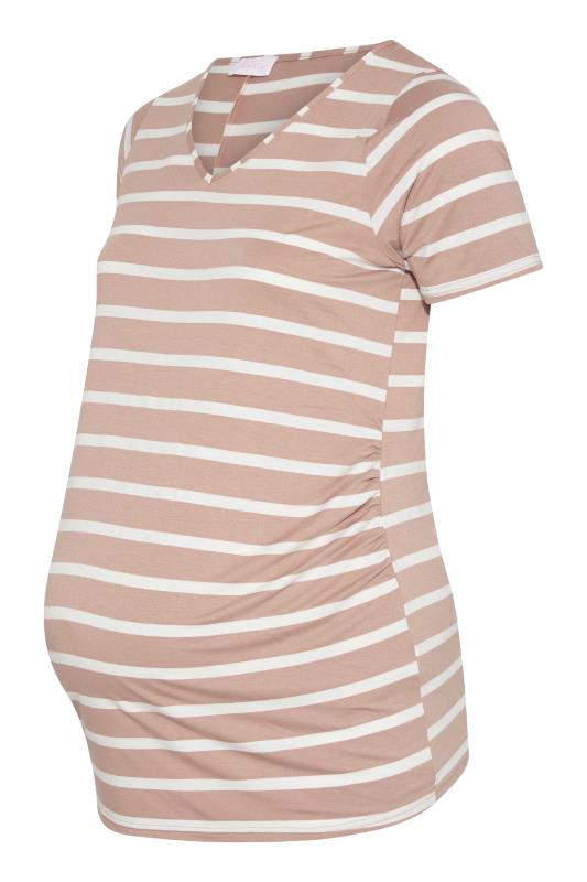 Plus Size BUMP IT UP MATERNITY Beige Brown & White Stripe T-Shirt | Yours Clothing 6