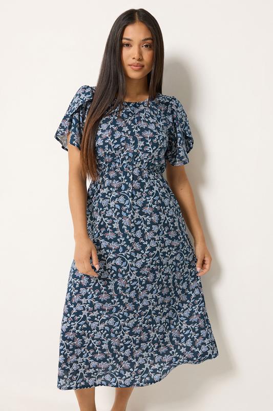  M&Co Petite Blue Floral Print Tulip Sleeve Dress