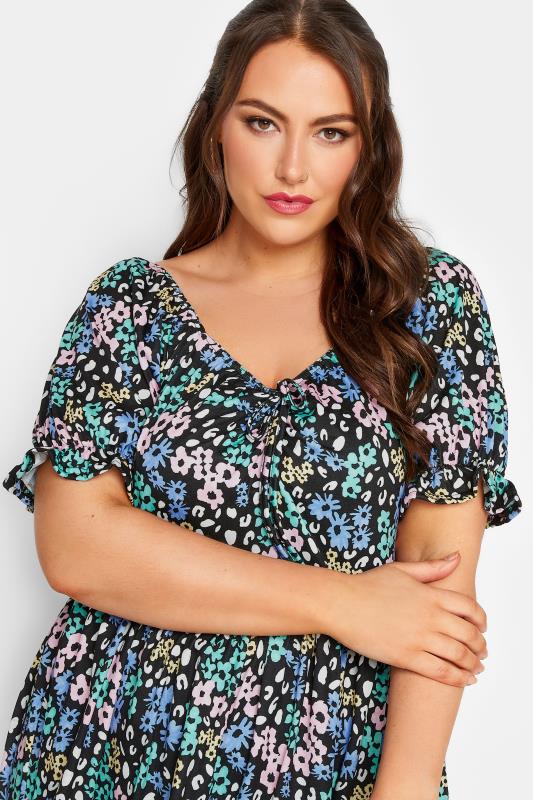 LIMITED COLLECTION Plus Size Black Ditsy Print Puff Sleeve Top | Yours Clothing 4
