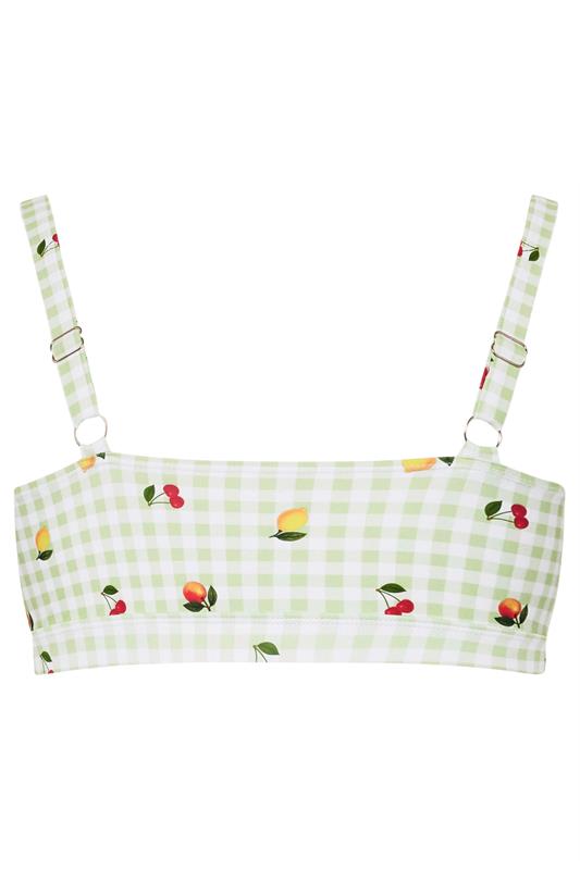 LIMITED COLLECTION Plus Size Green Gingham Fruit Print Bikini Top | Yours Clothing 7