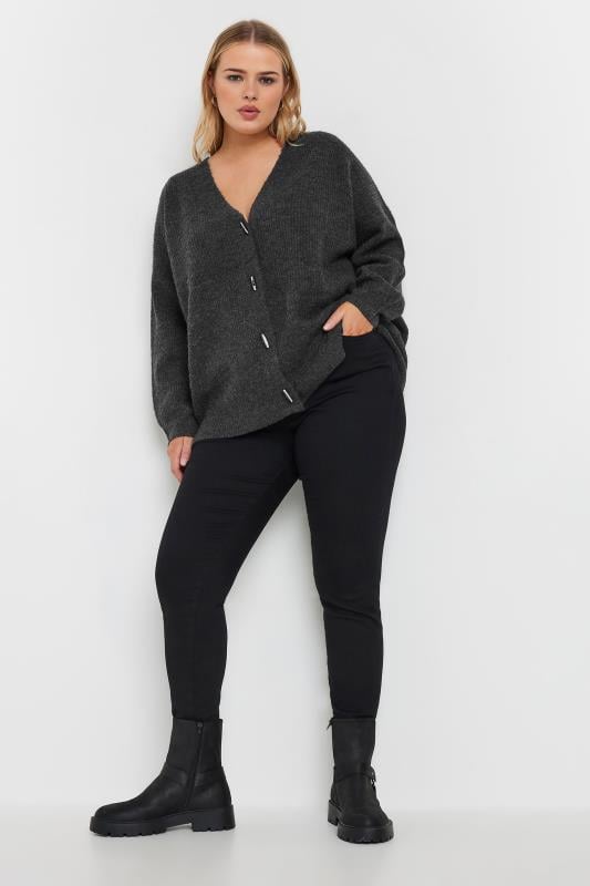 YOURS Plus Size Charcoal Grey Button Through Cardigan | Yours Clothing 4