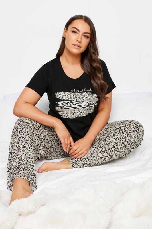YOURS Plus Size Black 'Wild At Heart' Animal Print Pyjama Set | Yours Clothing 4