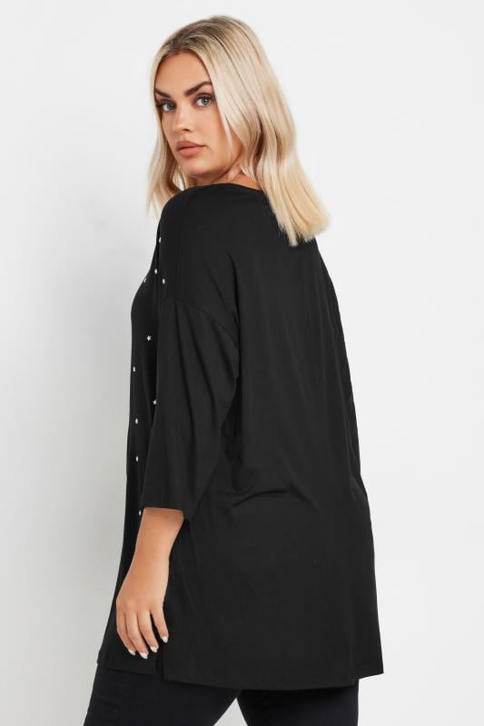 YOURS Plus Size Black Star Embellished Swing Top | Yours Clothing 4