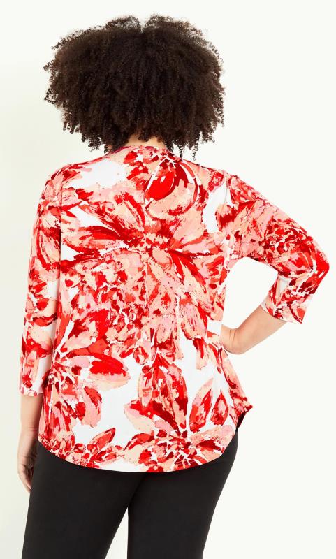Evans White & Red Floral Print Zip Neck Top 3