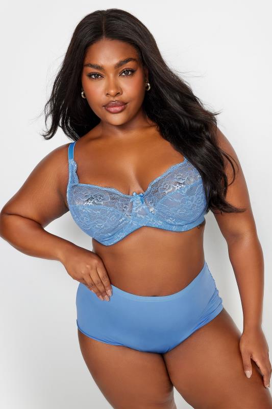 YOURS Plus Size 3 PACK Blue & Pink Lace High Waisted Full Briefs | Yours Clothing 4