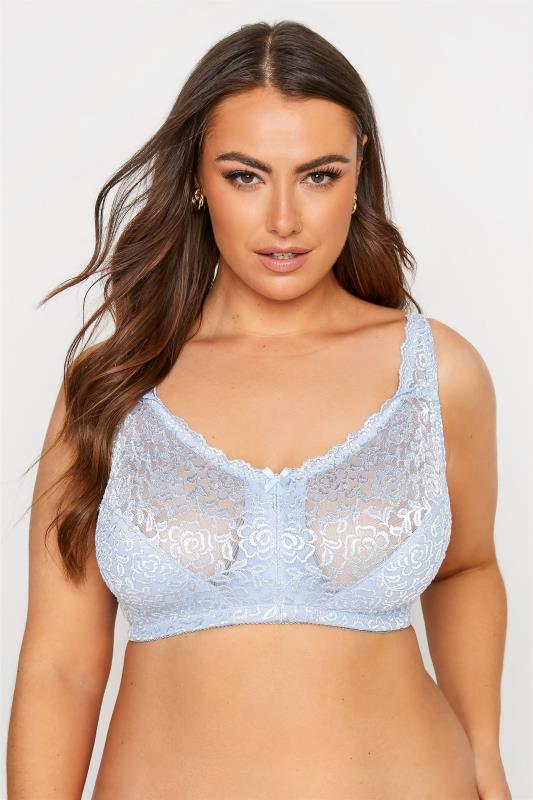 Plus Size  Blue Hi Shine Lace Non-Padded Non-Wired Full Cup Bra