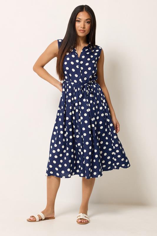 M&Co Petite Navy Blue Polka Dot Shirt Dress | M&Co 1