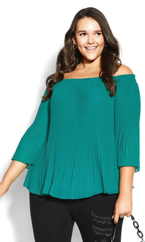 Pleated Off Shoulder Marine Blue Top 3