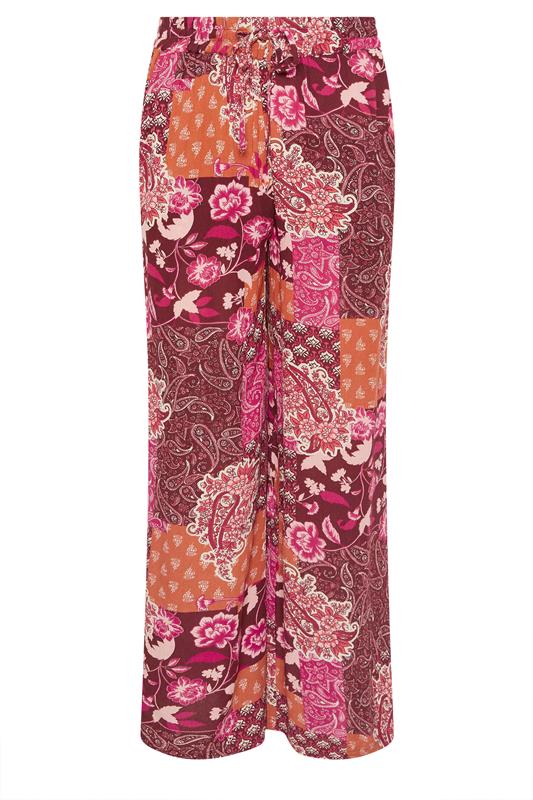 M&Co Red Abstract Floral Print Wide Leg Trousers | M&Co 5