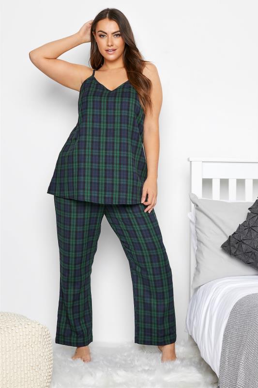 LIMITED COLLECTION Curve Forest Green Tartan Check Pyjama Top_B.jpg