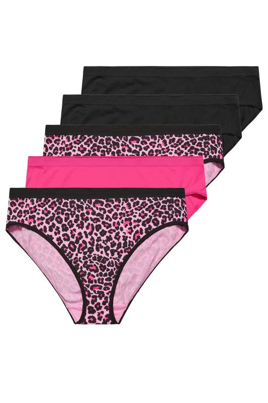 YOURS 5 PACK Plus Size Pink Leopard Print High Leg Knickers | Yours Clothing 5