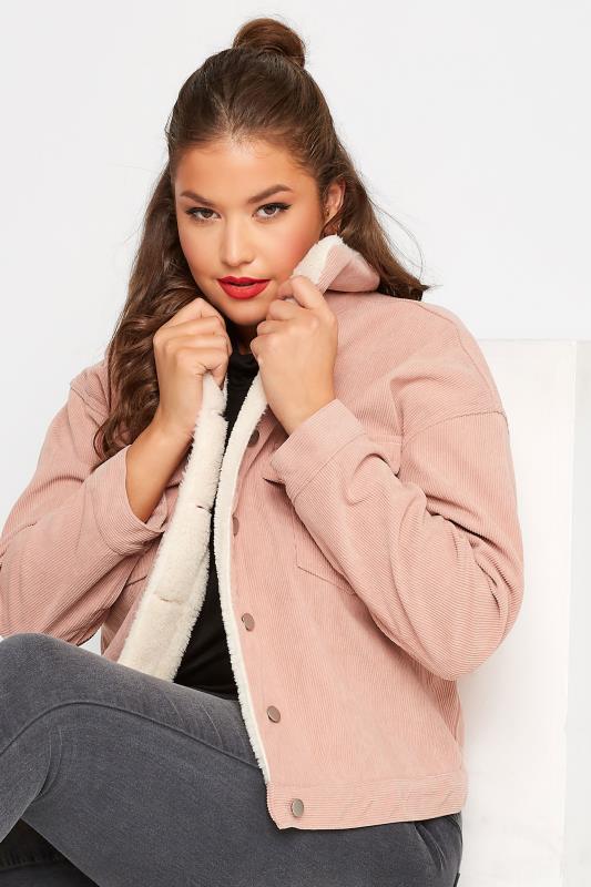 LIMITED COLLECTION Plus Size Pink Fur Collar Cord Jacket | Yours Clothing  5