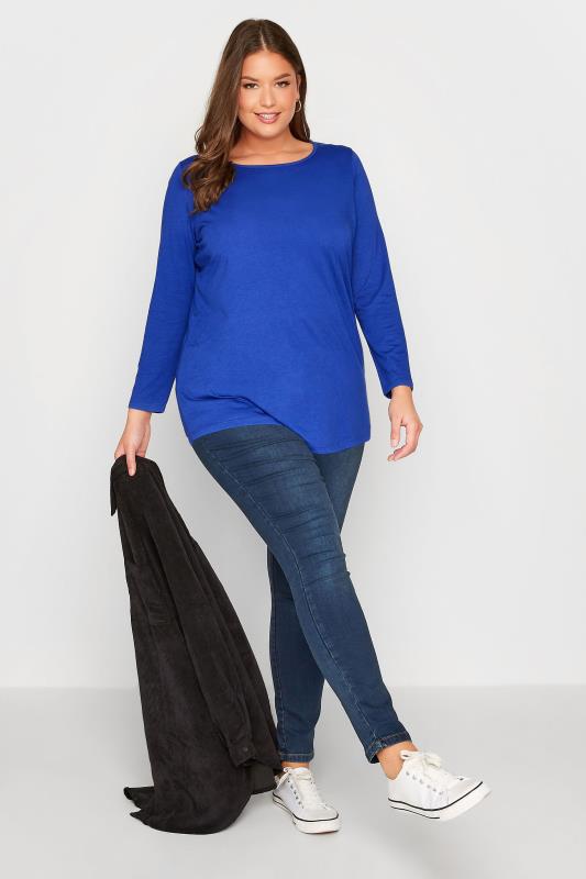 Plus Size Cobalt Blue Long Sleeve T-Shirt | Yours Clothing  2