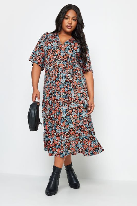 YOURS Plus Size Light Blue Floral Print Midaxi Wrap Dress | Yours Clothing 2