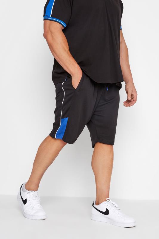 D555 Big & Tall Black Contrast Elasticated Waist Jogger Shorts 1