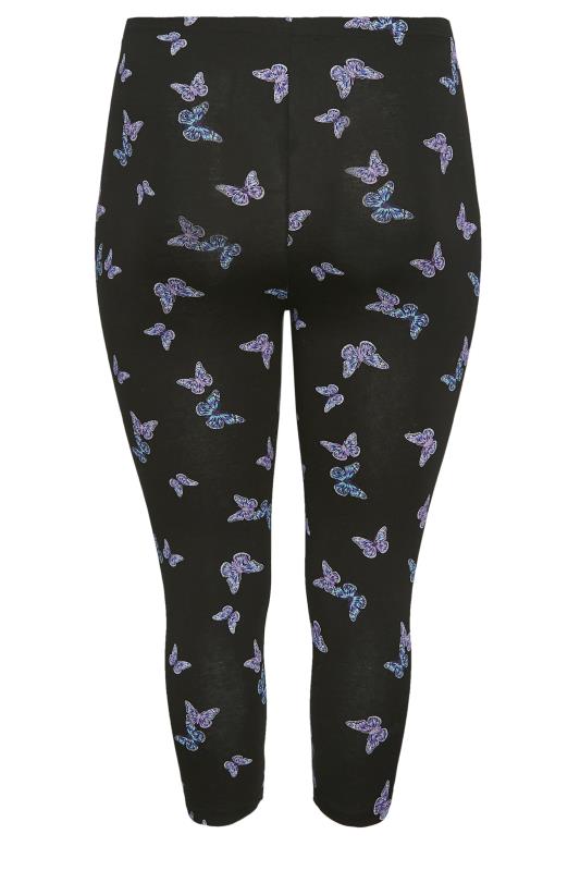 YOURS Plus Size Black Butterfly Print Cropped Leggings | Yours Clothing 5