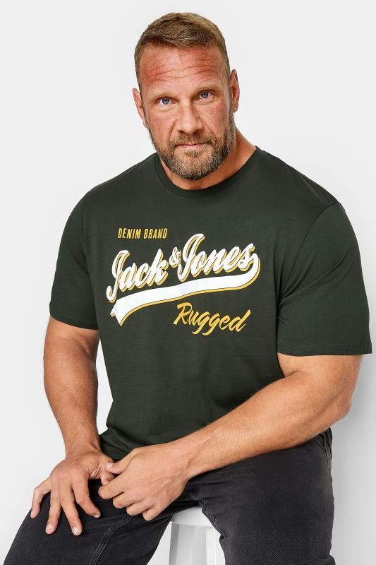 JACK & JONES Big & Tall Dark Green Logo Print T-Shirt | BadRhino 1