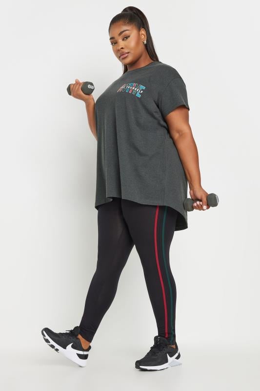 YOURS ACTIVE Plus Size Black Side Stripe Stretch Leggings | Yours Clothing 3